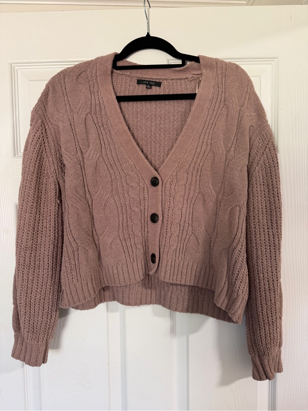 Love Tree Mauve Cable Knit V-Neck Button Cardigan